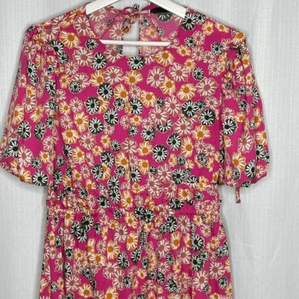 Topshop Pink Puff Sleeve Floral Midi‎ Dress